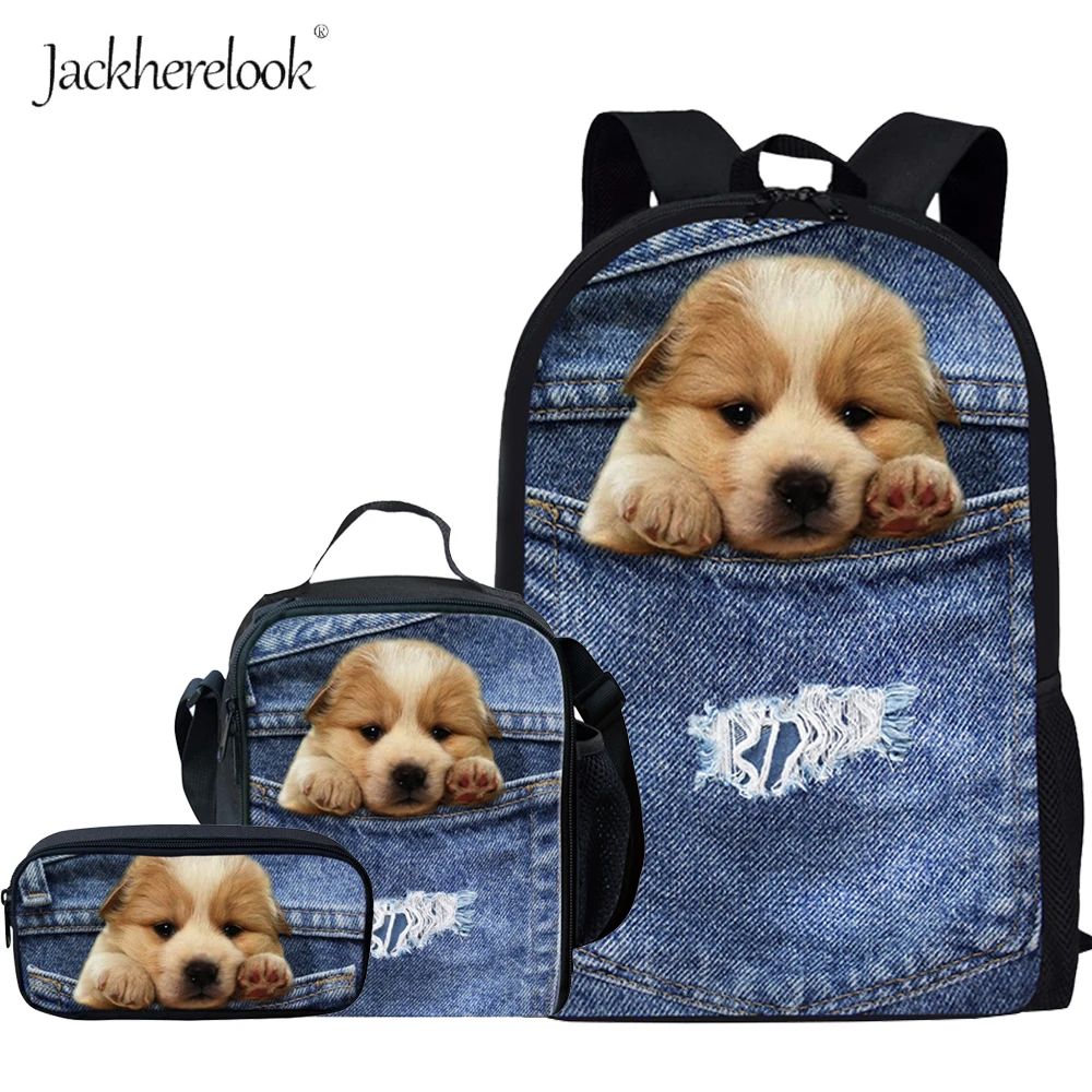 Jackherelook Kids School Bags Set Girls Cute Puppy Dog Printing Backpack Denim Blue Jeans Schoolbag for Teens Children Bookbag
Jackherelook Kids School Bags Set Girls Cute Puppy Dog Printing Backpack Denim Blue Jeans Schoolbag for Teens Children Bookbag
