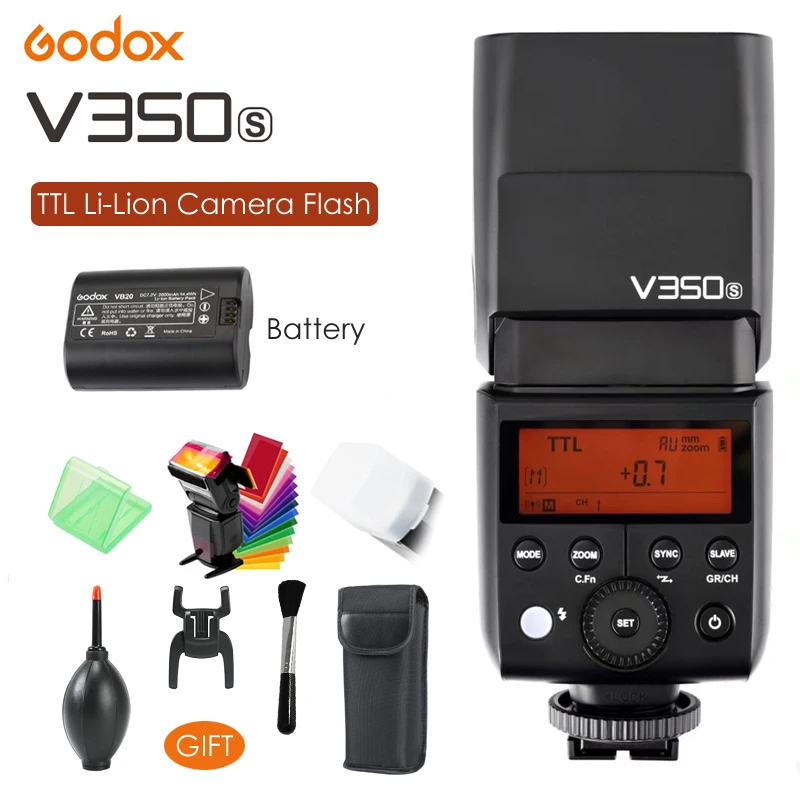 

Вспышка Godox V350S TTL GN36 1/8000s HSS 2,4G Беспроводная X система с литиевым аккумулятором для камеры Speedlite для камеры Sony DSLR + подарок