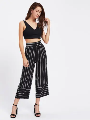 Womens Ankle-Length Pants High Waist Striped Trousers Loose Wide Leg Culotte Pants Palazzo Female Lady Casual Summer CLothing
Womens Ankle-Length Pants High Waist Striped Trousers Loose Wide Leg Culotte Pants Palazzo Female Lady Casual Summer CLothing