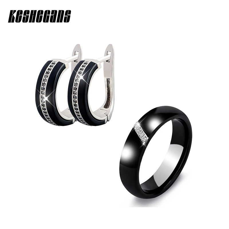New Ceramic Jewelry Sets Cubic Zircon Earrings Ring Set Black White Chinese Porcelain Healthy Material Fashion Jewelry For Women
New Ceramic Jewelry Sets Cubic Zircon Earrings Ring Set Black White Chinese Porcelain Healthy Material Fashion Jewelry For Women
