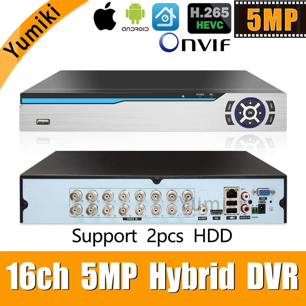 

6 in 1 H.265+ 16ch AHD video hybrid recorder for 5MP/4MP/3MP/1080P/720P Camera Xmeye Onvif P2P CCTV DVR AHD DVR support USB wifi