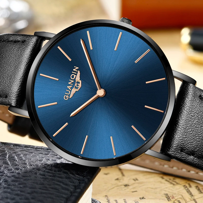 

GUANQIN Brand Luxury Simple Design Ultra Thin Quartz Watch Men Business Casual Waterproof Leather Wristwatch relogio masculino