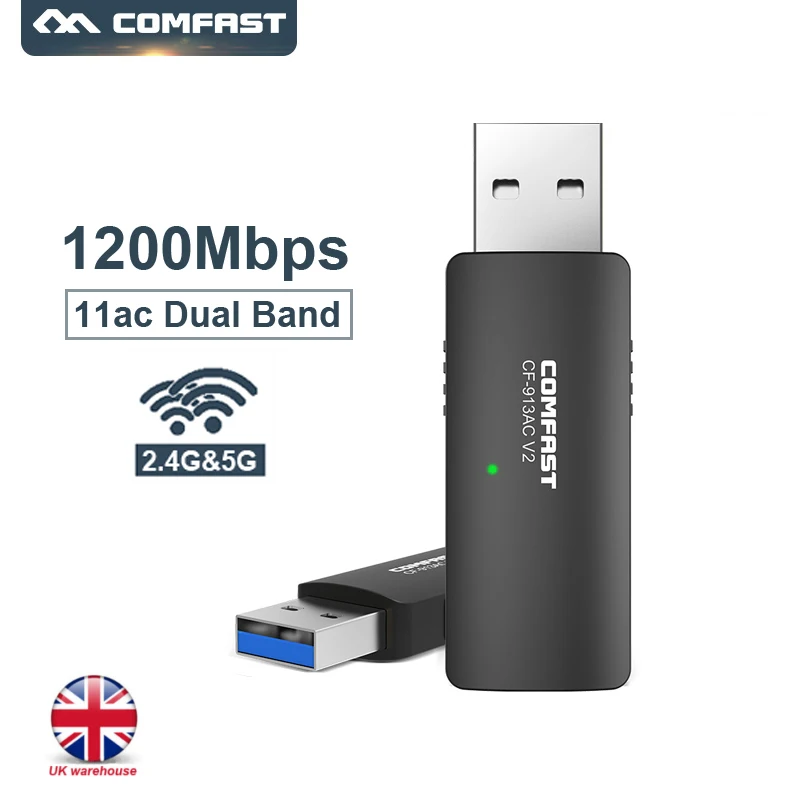 Comfast 913AC USB Wi-Fi 1200 Мбит/с 2 4 г и 5G адаптер 802.11AC Wi-Fi/усилитель сетевая карта этернета