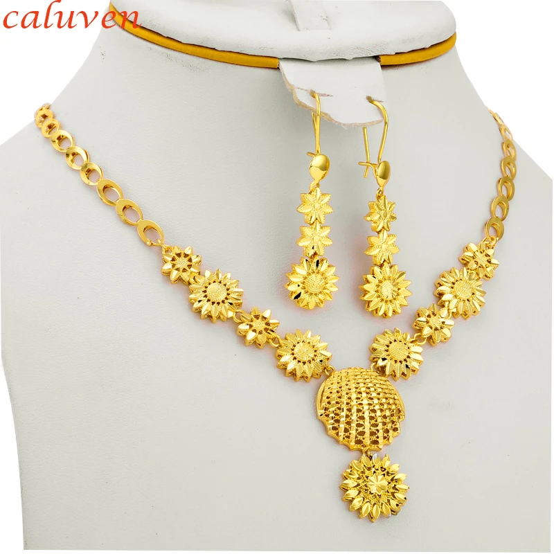 24k Gold Color Ethiopian Dubai Jewelry Sets For Women Small Flowers Arab/African Jewelry Party Gifts Necklace/Earring for Girls
24k Gold Color Ethiopian Dubai Jewelry Sets For Women Small Flowers Arab/African Jewelry Party Gifts Necklace/Earring for Girls