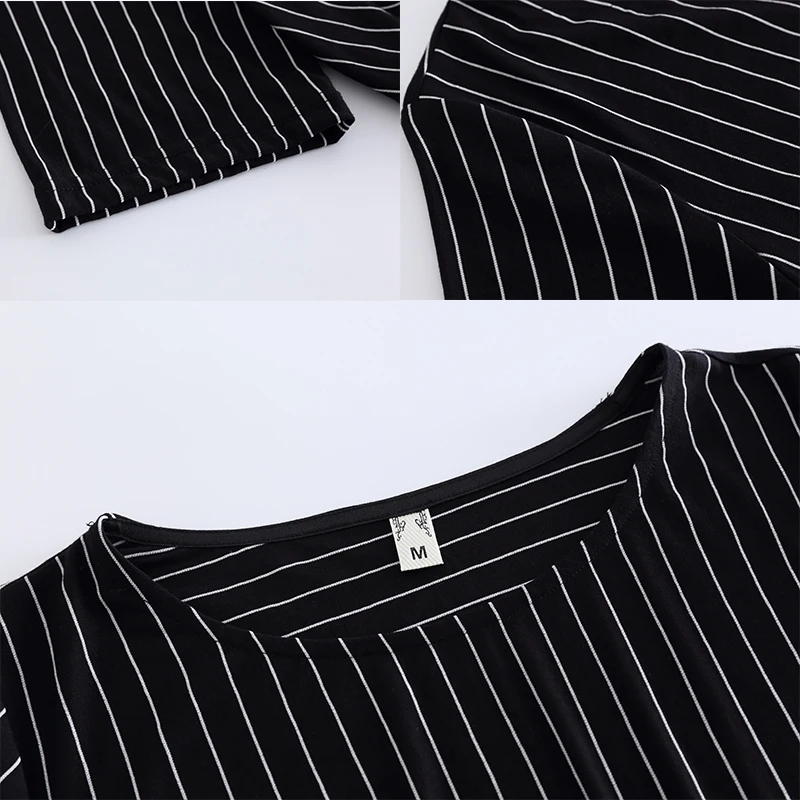 Diwish Summer Women Two Piece Set Casual black Striped Short Sleeve T-shirt Tops + Calf-Length Pants Suit Female Plus Size | Женская