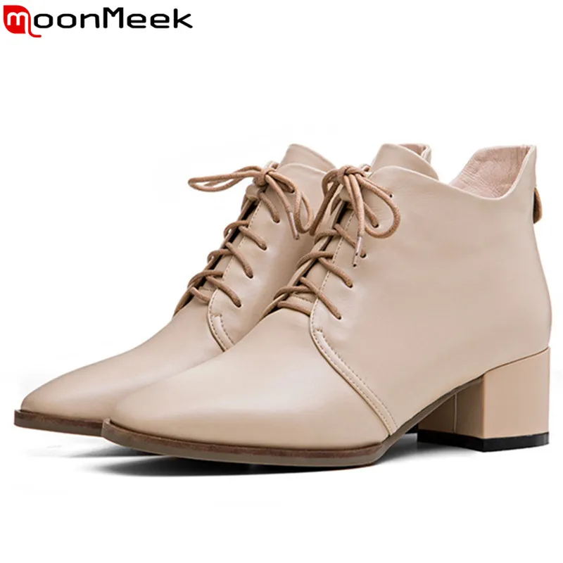 MoonMeek 2020 new ankle boots for women square toe genuine leather boots lace up square high heels shoes autumn winter boots
MoonMeek 2020 new ankle boots for women square toe genuine leather boots lace up square high heels shoes autumn winter boots