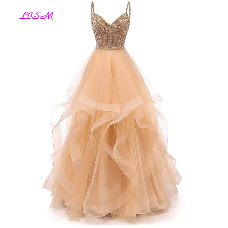 Tulle Crystal Beaded Long Prom Dresses Tiered Formal Evening Dress Spaghetti Straps Sweetheart Ball Gown Princess Party Gowns
Tulle Crystal Beaded Long Prom Dresses Tiered Formal Evening Dress Spaghetti Straps Sweetheart Ball Gown Princess Party Gowns