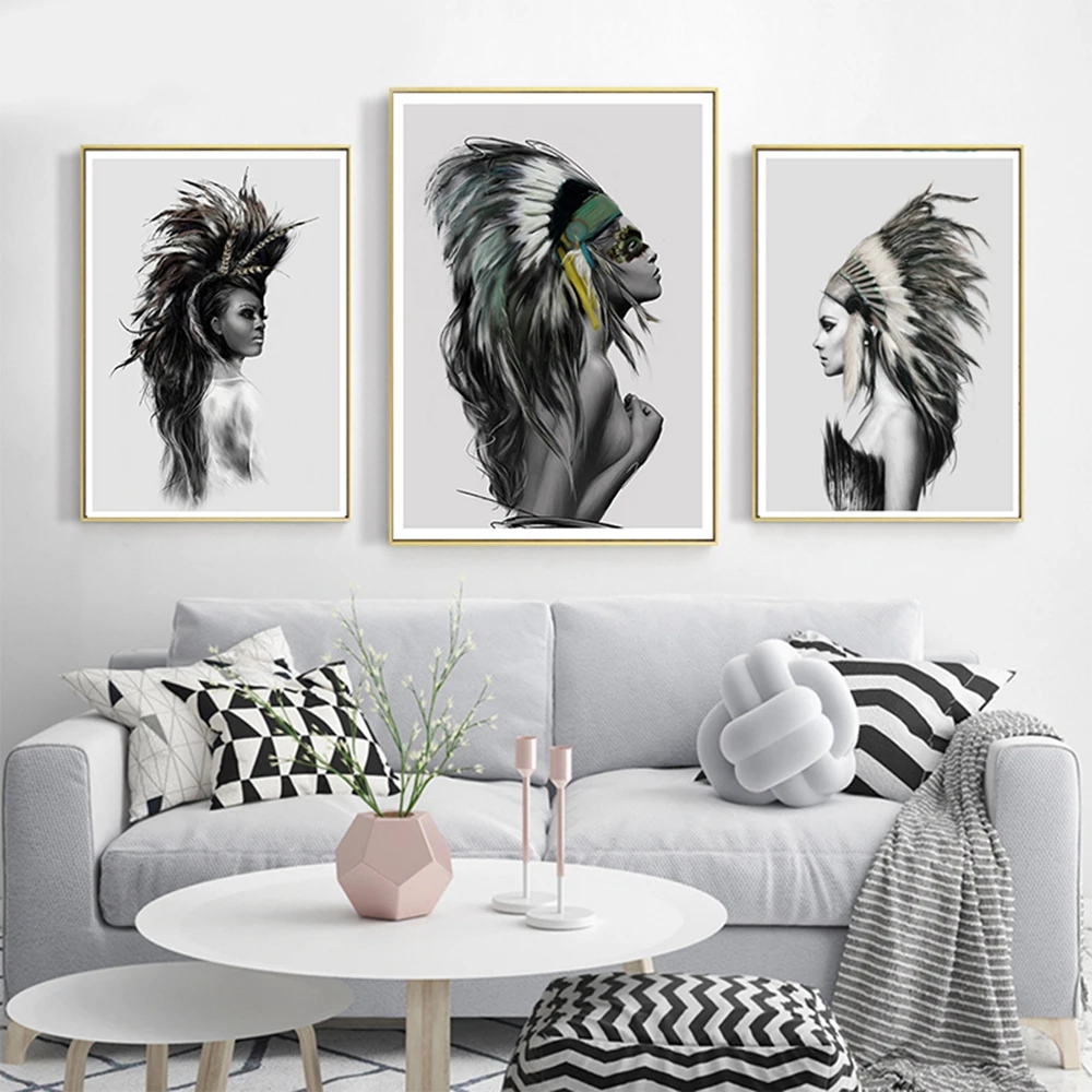 Black and White Indian Woman Poster Giclee Print Modern Girl Crest Headdress Portrait Canvas Painting for Dining Room Wall Decor
Black and White Indian Woman Poster Giclee Print Modern Girl Crest Headdress Portrait Canvas Painting for Dining Room Wall Decor