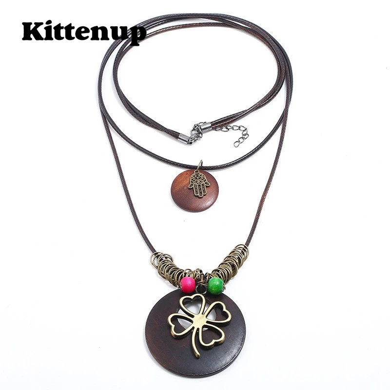 Kittenup Новый Дизайн Мода Винтаж длинный деревянный кулон Цепочки и ожерелья Шарм