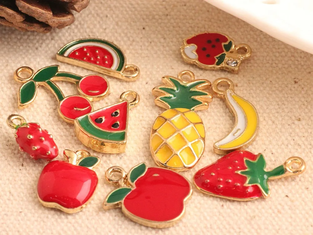 wholesale 100PCS 12-24MM Fruit Watermelon Strawberry Banana Cherry Pinapple Apple Gold Tone Plated Jewelry bracelet Charms
wholesale 100PCS 12-24MM Fruit Watermelon Strawberry Banana Cherry Pinapple Apple Gold Tone Plated Jewelry bracelet Charms