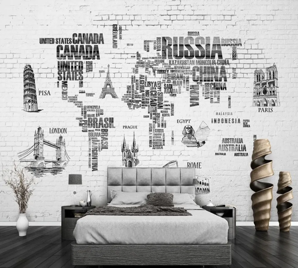 

Free Shipping World Map Hand-Drawn Scandinavian TV Background Wall bedroom Backgrounds Custom 3d Mural living Room Wallpaper