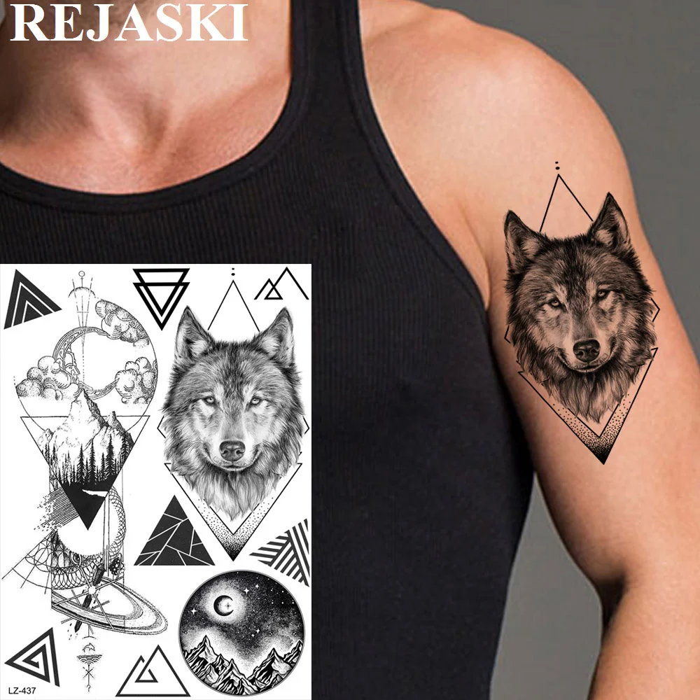REJASKI Geometric Mountain Cloud Triangle Temporary Tattoos For Men Sticker Wolf Moon Black Tatoos Body Art Arm Wrist Tattoo
REJASKI Geometric Mountain Cloud Triangle Temporary Tattoos For Men Sticker Wolf Moon Black Tatoos Body Art Arm Wrist Tattoo
