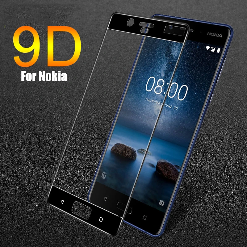 Защитное стекло 9D для Nokia полностью клеящееся 3 1 5 7 X5 X7 2018 Защита экрана 2 8 Plus 9 PureView
