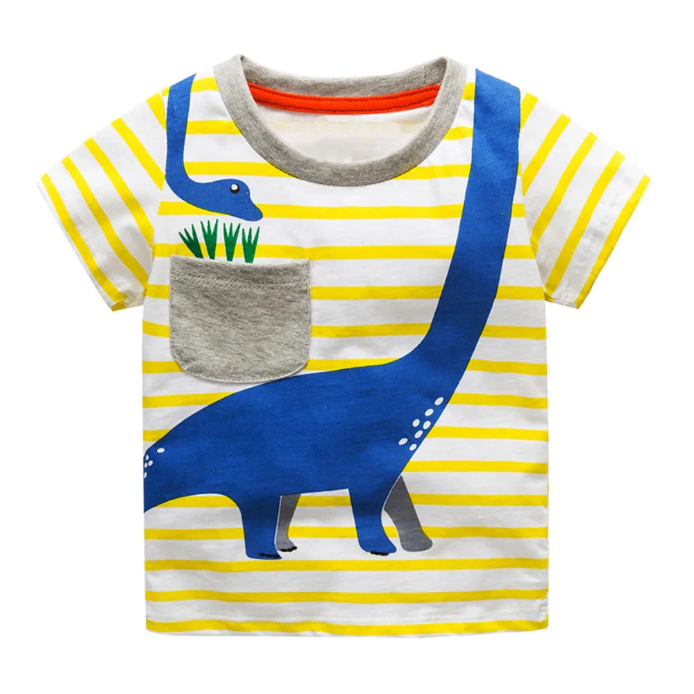 Футболка для мальчиков летняя одежда малышей детская с изображением динозавра