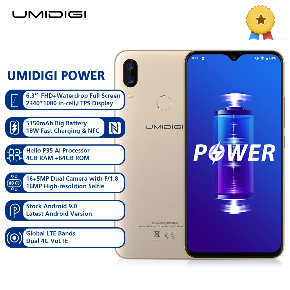UMIDIGI POWER смартфон с 6 3 дюймовым дисплеем восьмиядерным процессором Helio P35 ОЗУ 4 Гб