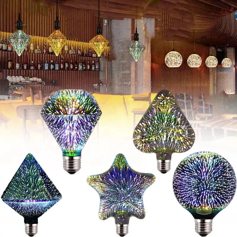 E27 3D светодиодный Ретро лампа Эдисона декоративная накаливания LED Фейерверк RGB