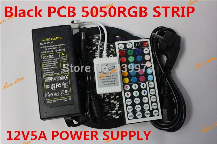 Гибкий Черный PCB версия Водонепроницаемая светодиодная лента 5050 RGB 5M 300 LED SMD 44