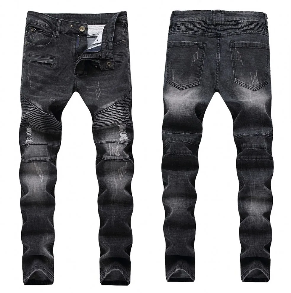 

2019 Fashion Hip Hop Patch Men Retro Jeans Knee Rap Hole Zipped Biker Jeans Men Loose Slim Destroyed Torn Ripped Denim Man Jeans