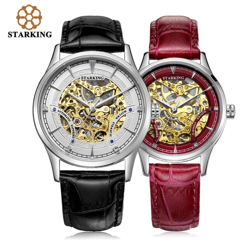 STARKING Automatic Self-wind Lovers Watch Relogios Stainless Steel Genuine Leather Skeleton Mechanical Wrist Watches AM/L0185
STARKING Automatic Self-wind Lovers Watch Relogios Stainless Steel Genuine Leather Skeleton Mechanical Wrist Watches AM/L0185
