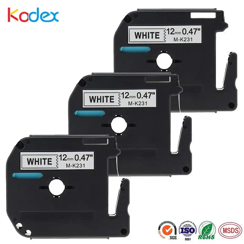 Набор этикеток Kodex Brother ptouch MK231 3 шт. совместимых с лентами для 12 мм черный и белый