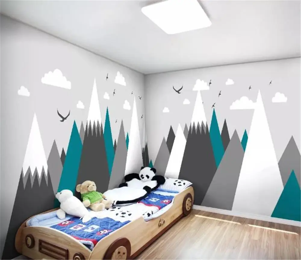 2019 New Abstract forest children's room background wall bird geometry simple Nordic fresh whole house decoration 3d wallpaper |