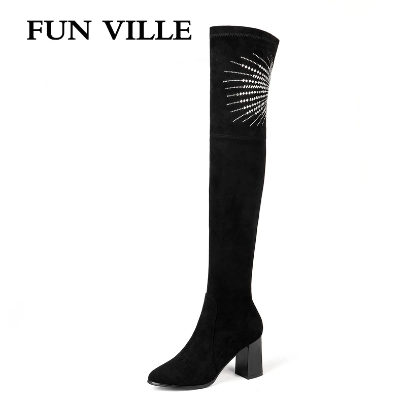 FUN VILLE 2018 New Style High Quality Elastic Suede Women Over the knee Boots Winter High heel Boots Warm Pointed toe Slip on
FUN VILLE 2018 New Style High Quality Elastic Suede Women Over the knee Boots Winter High heel Boots Warm Pointed toe Slip on