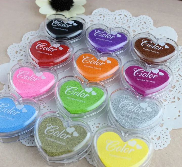 Красочные сердца Форма подушечка палец Краски мультфильм Ink Stamp чернила площадку