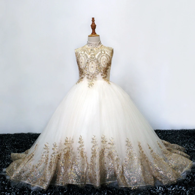 2019 Ball Gown Long Flower Girl Dresses For Wedding High Neck Gold Appliques Girls First Communion Gowns Special Occasion Gowns
2019 Ball Gown Long Flower Girl Dresses For Wedding High Neck Gold Appliques Girls First Communion Gowns Special Occasion Gowns