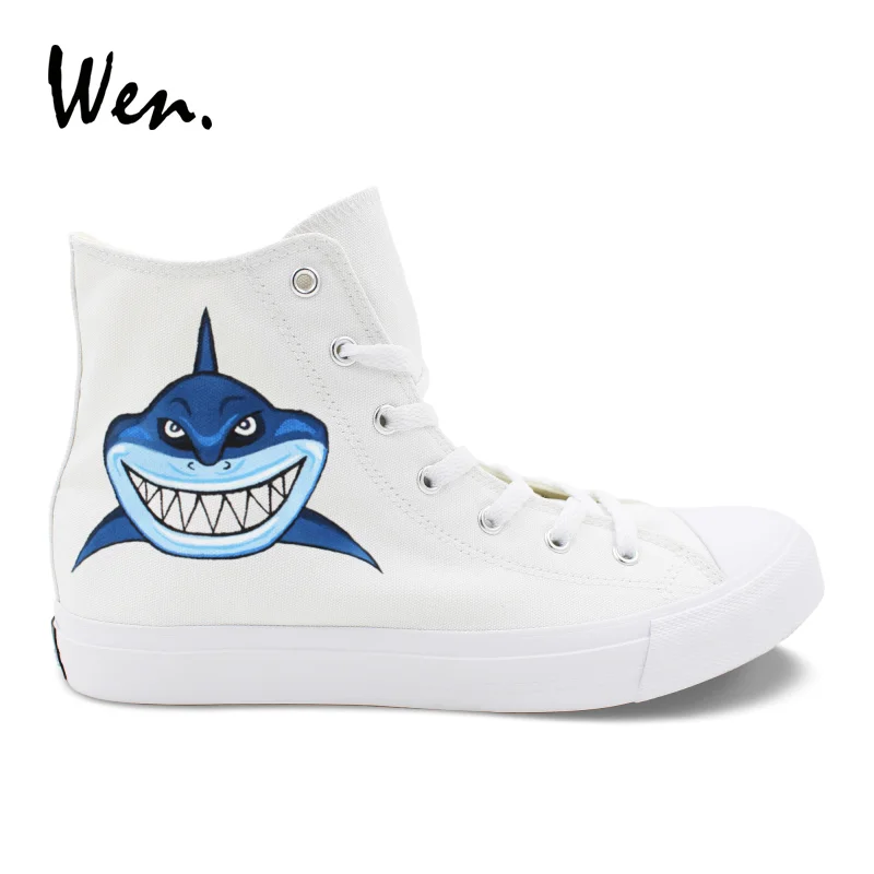 Wen Original Design Hand Painted Shoes Cartoon Shark Dark Blue High Top Women Canvas Gym Shoes Men Sport Sneakers Plimsolls
Wen Original Design Hand Painted Shoes Cartoon Shark Dark Blue High Top Women Canvas Gym Shoes Men Sport Sneakers Plimsolls
