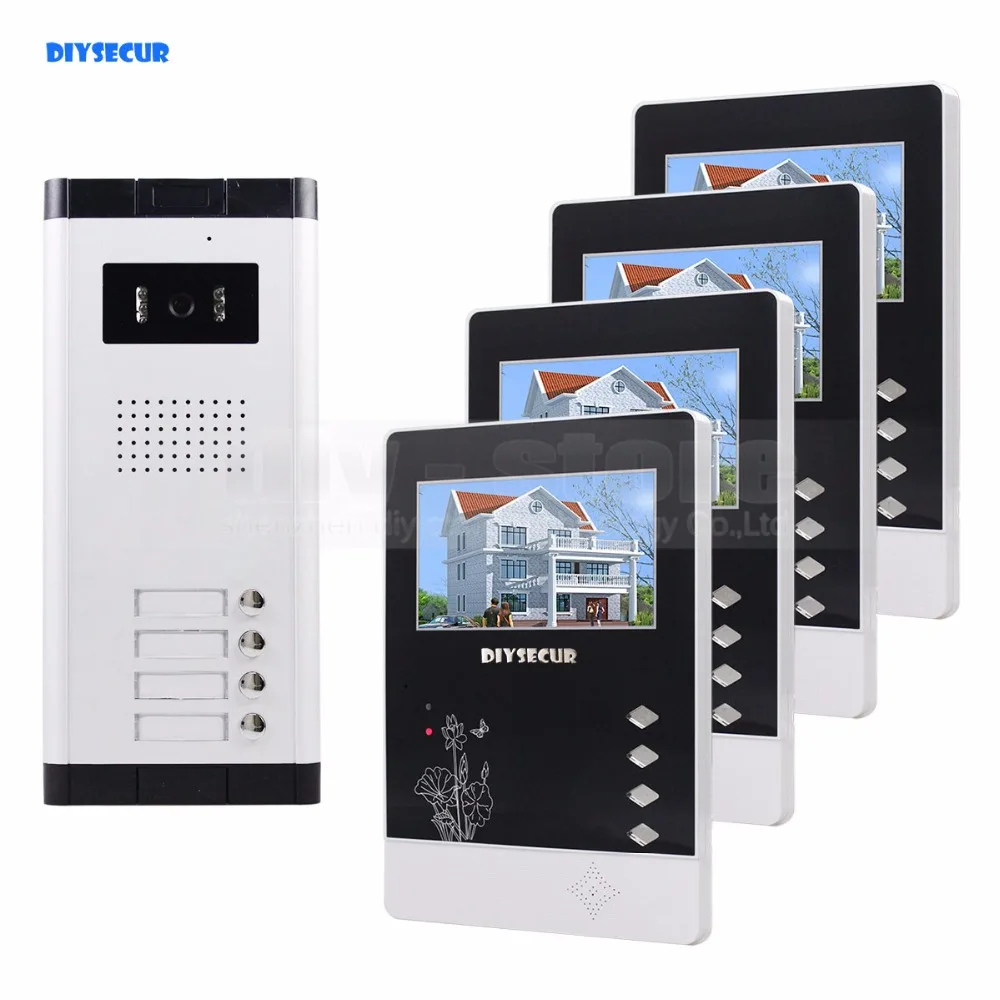 DIYSECUR Quality 4.3" 4-Wired Apartment Video Door Phone Audio Visual Intercom Entry System IR Camera for 4 Families
DIYSECUR Quality 4.3" 4-Wired Apartment Video Door Phone Audio Visual Intercom Entry System IR Camera for 4 Families