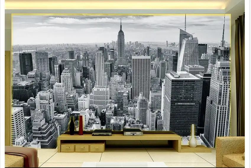 

3d wallpaper custom non-woven Europe and the United States city of black and white TV setting wall painting scenery wallpaper