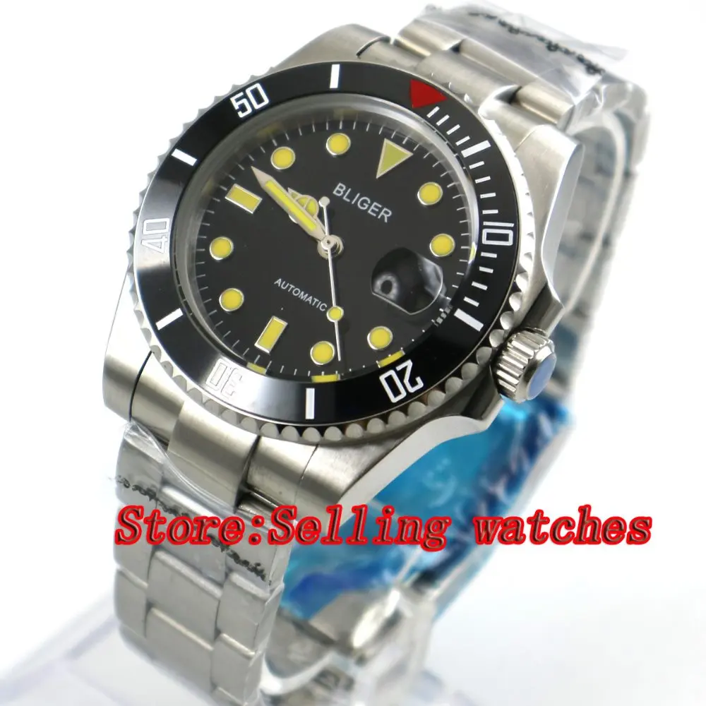 40mm Bliger black Dial ceramic bezel Stainless Steel Strap Sapphire Glass Automatic Movement Men's Mechanical Wristwatches p057
40mm Bliger black Dial ceramic bezel Stainless Steel Strap Sapphire Glass Automatic Movement Men's Mechanical Wristwatches p057