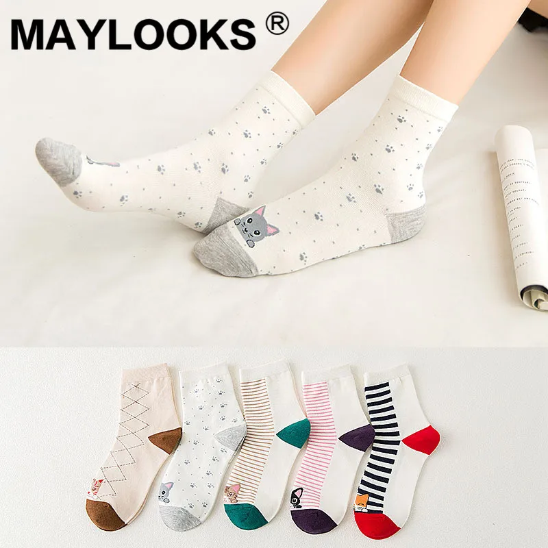 Maylooks/Хлопковые носки женские осенние новые японские для студентов с рисунком