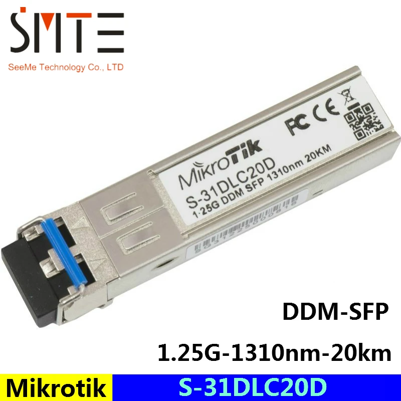 Mikrotik S-31DLC20D 1,25G-1310nm-20km-DDM-SFP волоконно-оптический приемопередатчик
Mikrotik S-31DLC20D 1,25G-1310nm-20km-DDM-SFP волоконно-оптический приемопередатчик