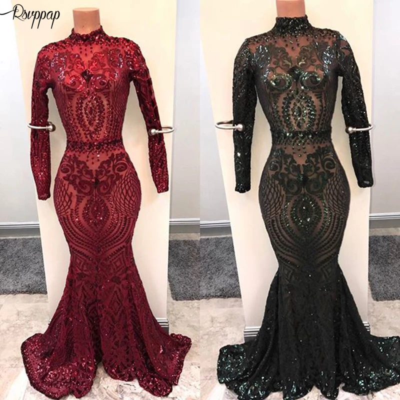 Long Sparkly Evening Dresses 2020 Mermaid High Neck Long Sleeve Burgundy Sequin African Women Formal Evening Gowns
Long Sparkly Evening Dresses 2020 Mermaid High Neck Long Sleeve Burgundy Sequin African Women Formal Evening Gowns