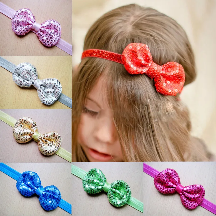

2015 new arrival Europe and America Hot kids Sequin Bows With Thin Headbands Girl Headbands Toddlers Headbands 10pcs/lot
