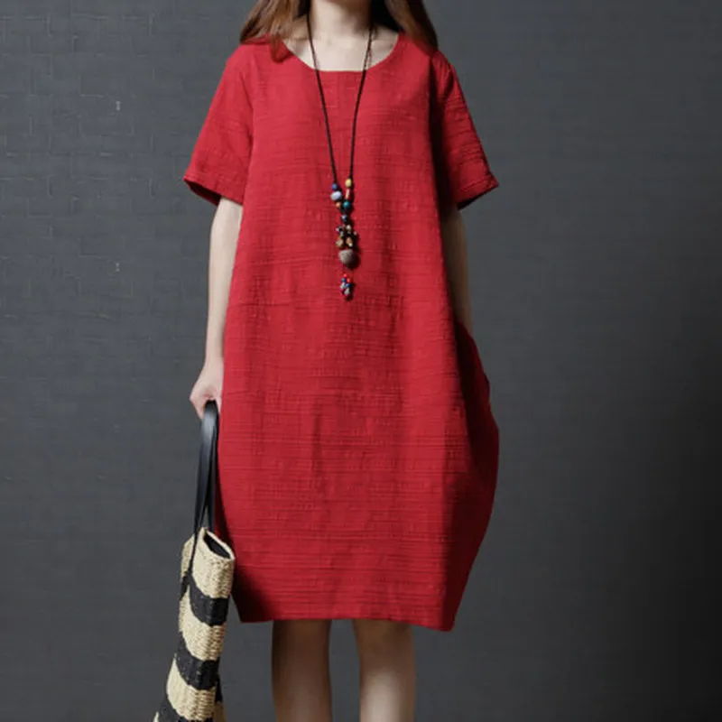 Summer Korean Style Elegant Loose Large Size Women's Fashion Cotton and Linen Solid Knee-length Dress
Summer Korean Style Elegant Loose Large Size Women's Fashion Cotton and Linen Solid Knee-length Dress
