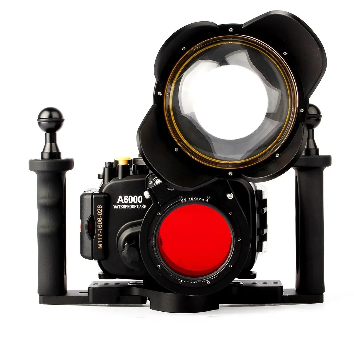 Waterproof Underwater Camera Housing Case Bag for Sony A6000 w/ 16-50mm Lens + Fisheye Dome Port + Two-hands Handle + Red Filte
Waterproof Underwater Camera Housing Case Bag for Sony A6000 w/ 16-50mm Lens + Fisheye Dome Port + Two-hands Handle + Red Filte