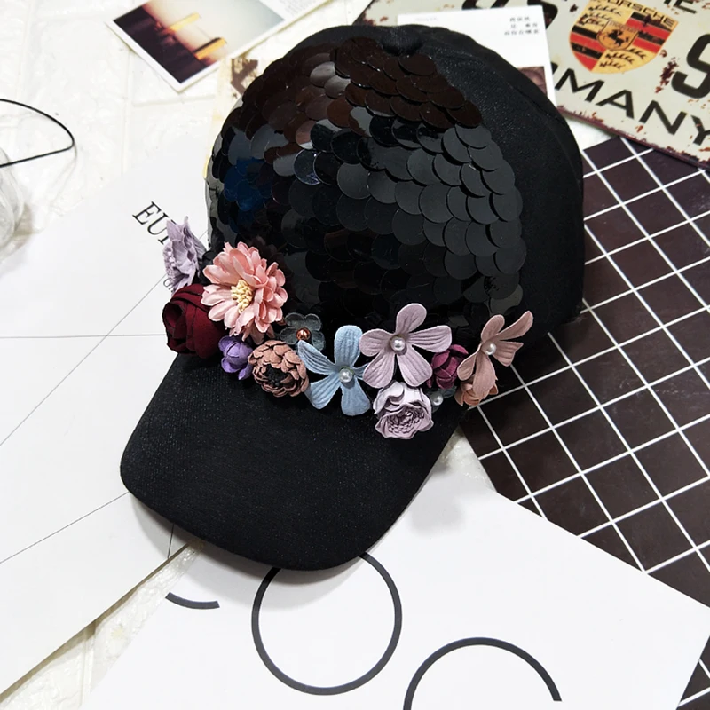 Spring Summer Women Handmade Sequins Visors Hats Korea Fashion Black Spliced Flower Pearl Hats Casual Outdoor Cap Adjustable
Spring Summer Women Handmade Sequins Visors Hats Korea Fashion Black Spliced Flower Pearl Hats Casual Outdoor Cap Adjustable