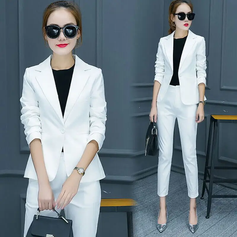 White Women 2 Pieces Sets Womens Business Suits Formal OL Ladies Trouser Suit Female Office UniformsB276
White Women 2 Pieces Sets Womens Business Suits Formal OL Ladies Trouser Suit Female Office UniformsB276