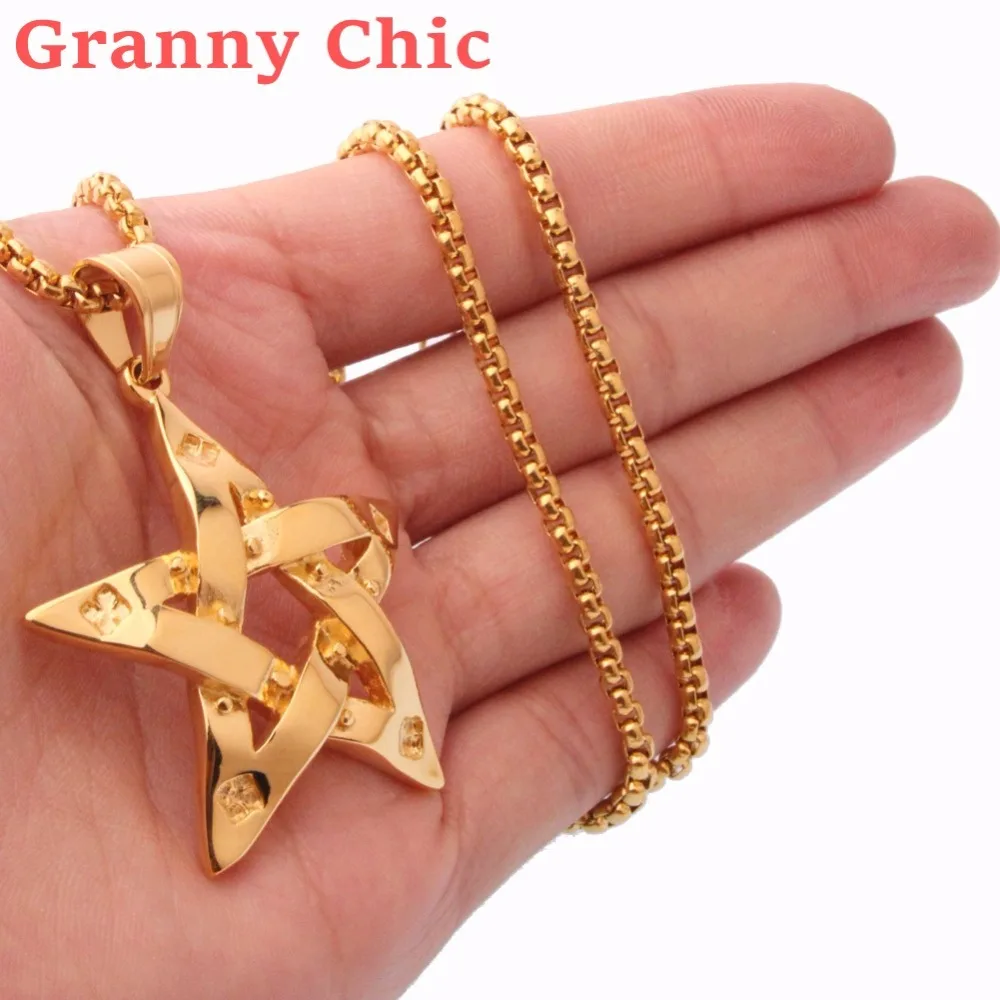 Granny Chic Vintage Fashion Silver or Gold Jewelry for men's Biker Stainless Steel David Star Necklace Pendant Chain 24' | Украшения