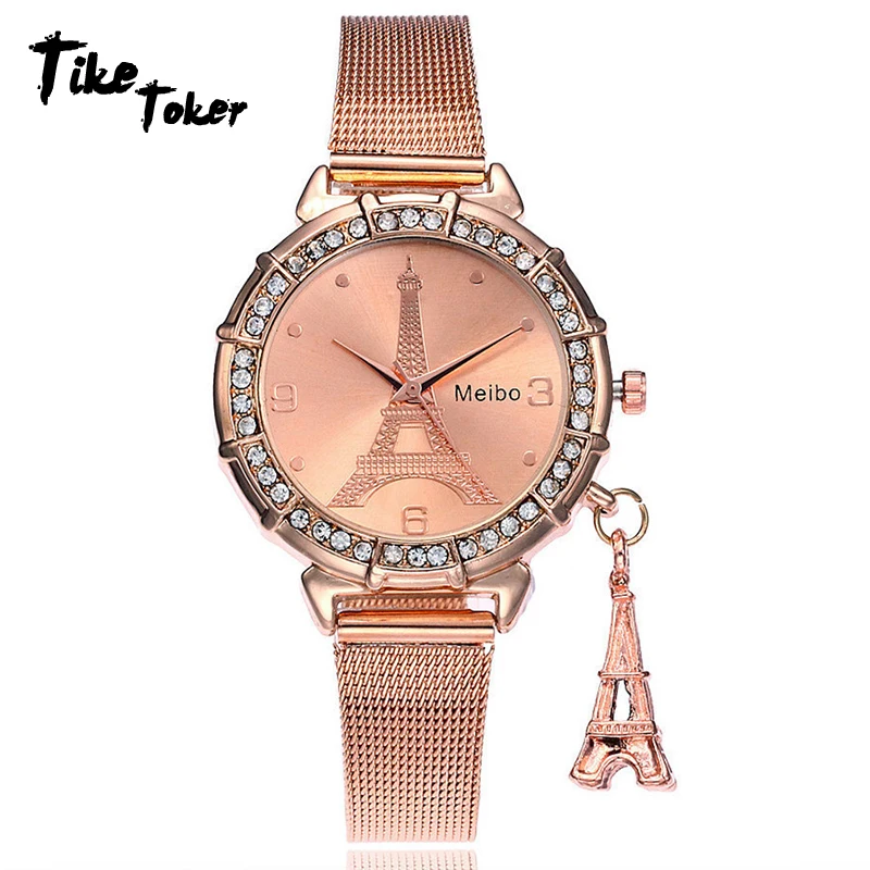 Tike Toker,3 COLOR Fashion Silver Gold Mesh Band Eiffel Tower Watches Casual Women Metal Stainless Steel Tower Pendant Quartz Wa
Tike Toker,3 COLOR Fashion Silver Gold Mesh Band Eiffel Tower Watches Casual Women Metal Stainless Steel Tower Pendant Quartz Wa