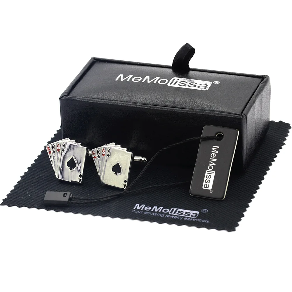 

MeMolissa Display Box Cufflinks 4A Poker Cufflinks Male Luxury Shirt Cuff links Cards Design cufflink Free Tag & Wipe Cloth