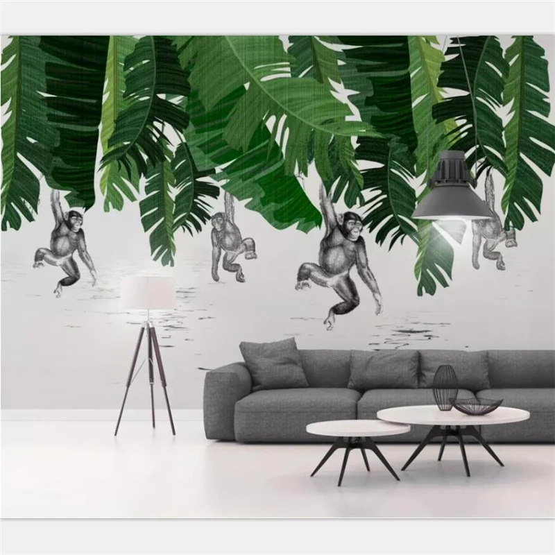 beibehang Wallpaper custom large high-end Nordic modern minimalist banana leaf monkey plant background wall papel de parede 3d
beibehang Wallpaper custom large high-end Nordic modern minimalist banana leaf monkey plant background wall papel de parede 3d