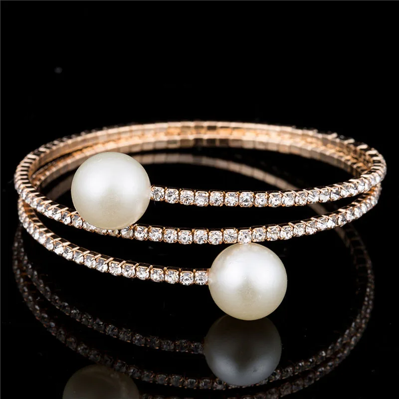 Classic Simple Double Pearl Bangles Women Zircon Inlaid Adjustable Gold Silver Bracelets&Bangles Fashion Simple Jewelry Wedding
Classic Simple Double Pearl Bangles Women Zircon Inlaid Adjustable Gold Silver Bracelets&Bangles Fashion Simple Jewelry Wedding