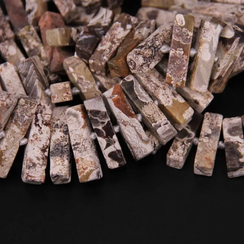 

35PCS Strand of Smooth Natural Ocean Stones Rectangular Solid Loose Beads,Middle Drilled Raw Gems Stick Beads Making Necklace