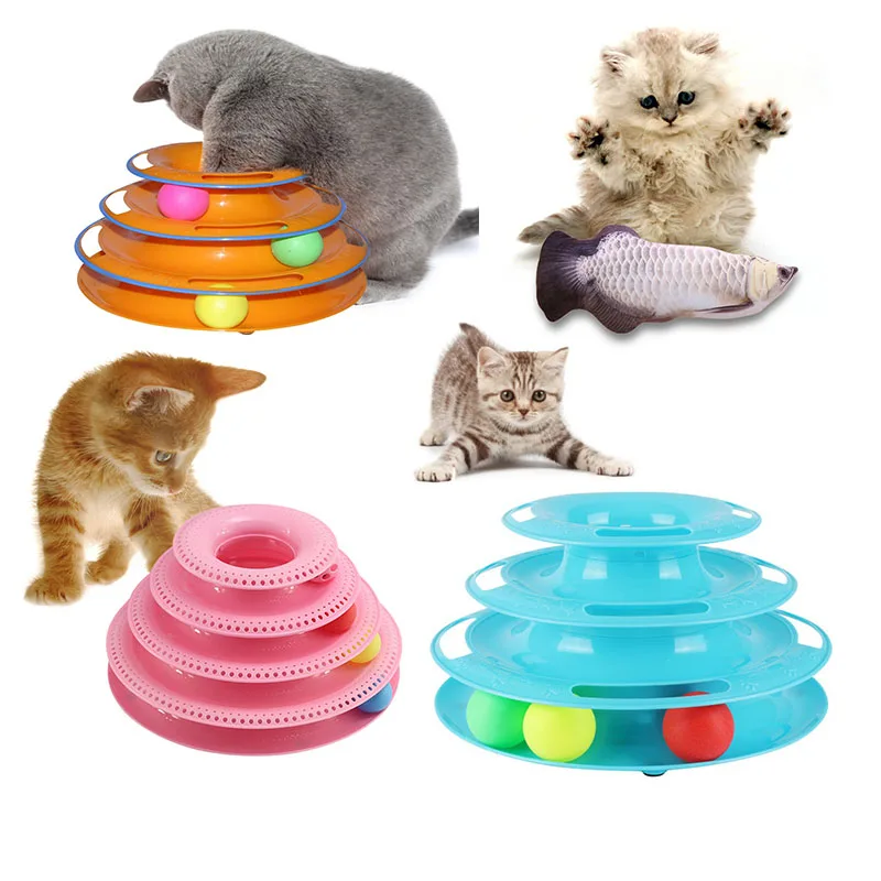 Трехуровневая игрушка для домашних животных кошек башня треки диск развлечения