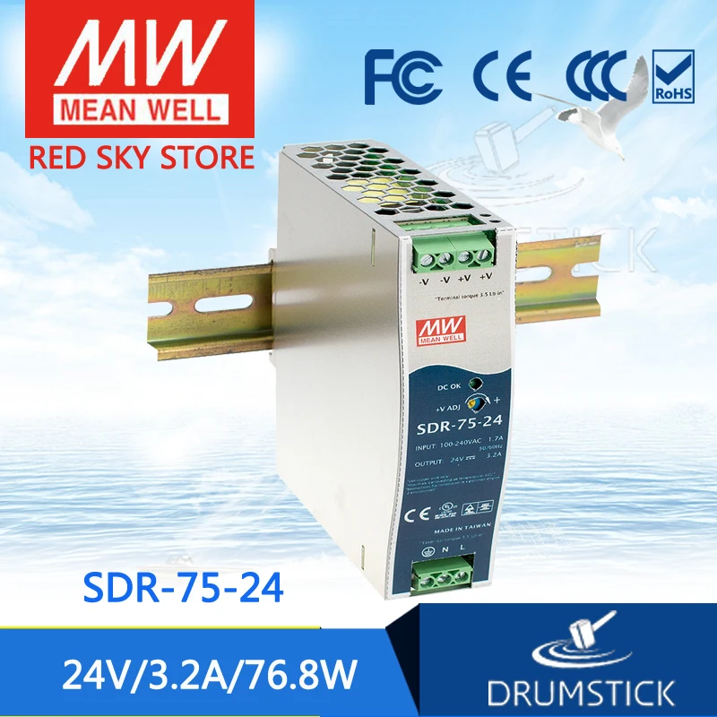 Meanwell SDR 75 24 24V 3.2A meanwell 76 8 W одиночный выход промышленный din рейку с PFC Функция|mean well