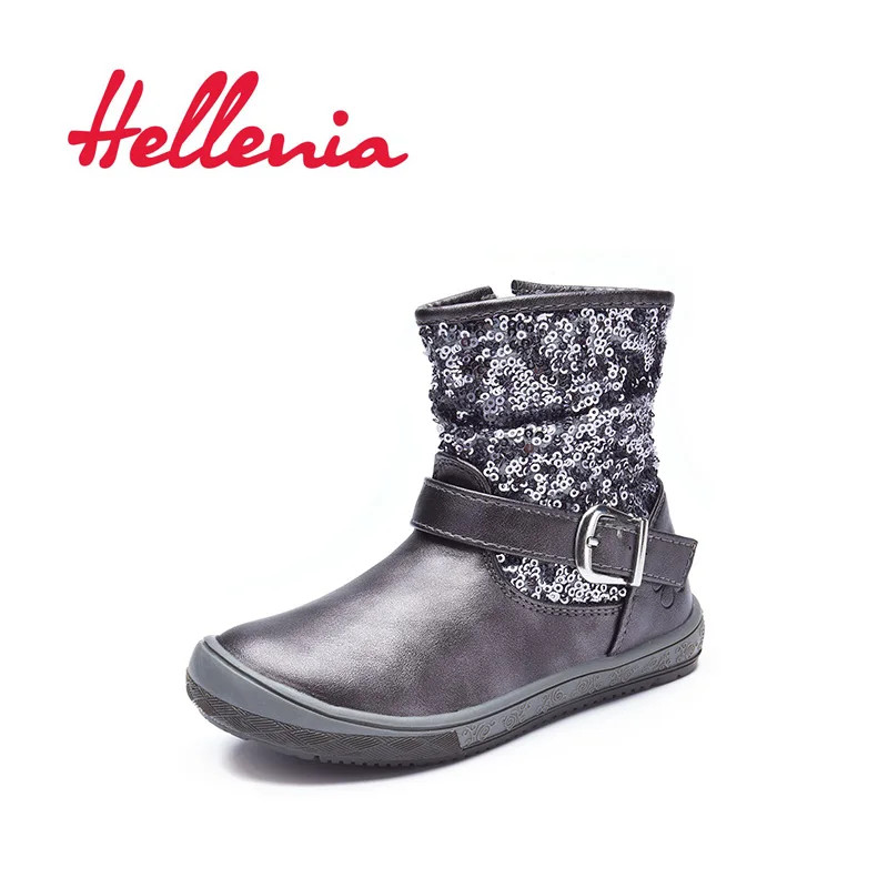 Hellenia/Модные ботильоны для девочек детская зимняя обувь из эко-кожи с подкладкой