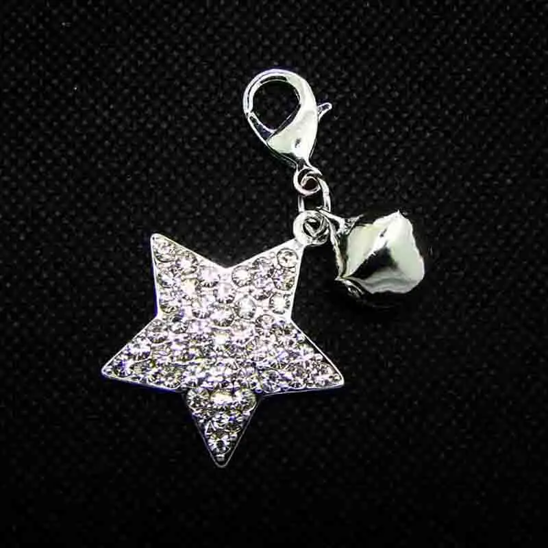 

Crystals metal star charms with bell pets collar ornament pendant jewelry accessories 6pcs lot new